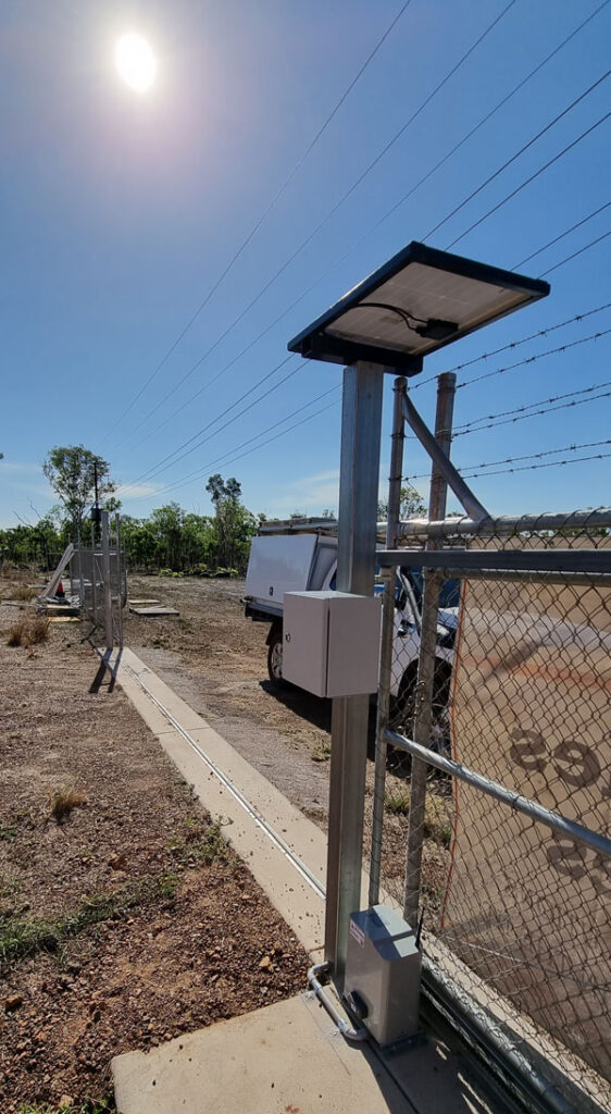 Sliding gate with solar motor installed by Dunwrights Air & Electrical in Darwin